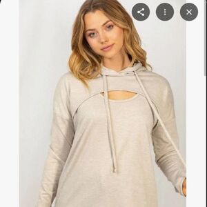 Women's Long Sleeve Hoodie, Ribbed Texture With Cut Out Chest, For Comfort/Cute.